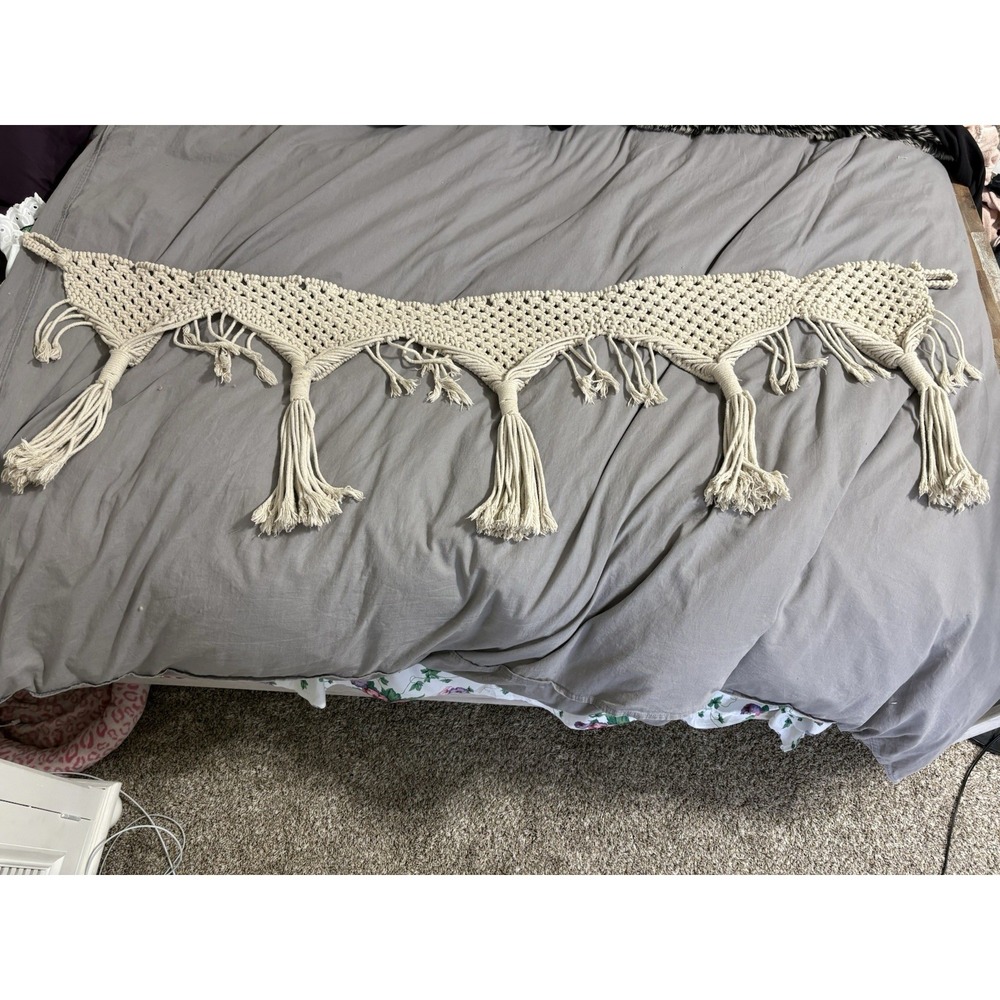 Boho Macrame Window Curtain 65 x 18 in Hand Woven Wall Hanging Mantle Scarf